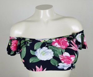 Vince Camuto Womens Black Floral Off The Shoulder Ruffle Bikini Top Size M NWT